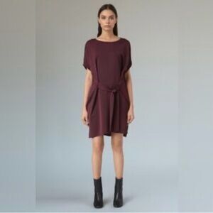AllSaints Womans Sonny Tie Front Mini Dress in crimson red lagenlook